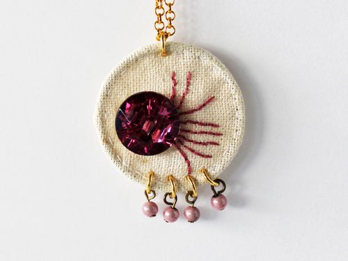 DIY Embroidered Pendant Jewelry With A Button