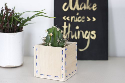 DIY Embroidery Wooden Stitched Planter