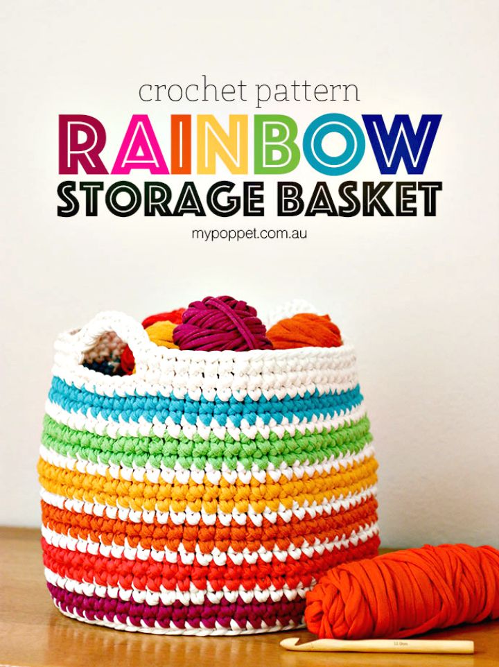 Free Crochet Rainbow Storage Basket Pattern