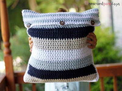 Striped Crochet Pillow Cover