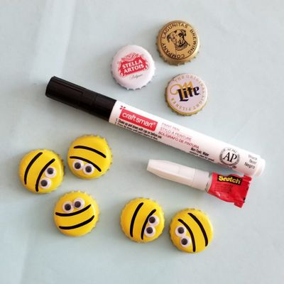 DIY Bottle Cap Bumblebees Idea