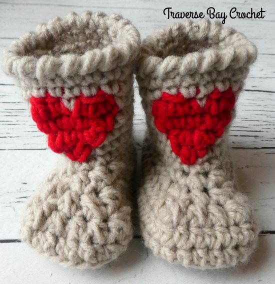 Free Crochet Baby Heart Booties Pattern
