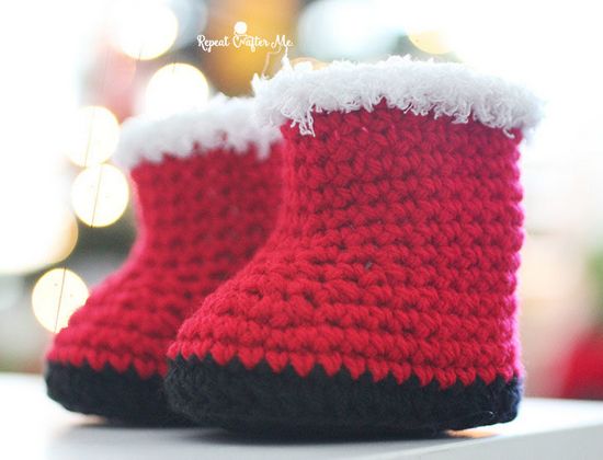 Free Crochet Santa Baby Booties Pattern