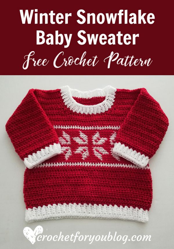 Crochet Winter Snowflake Baby Sweater Free Pattern