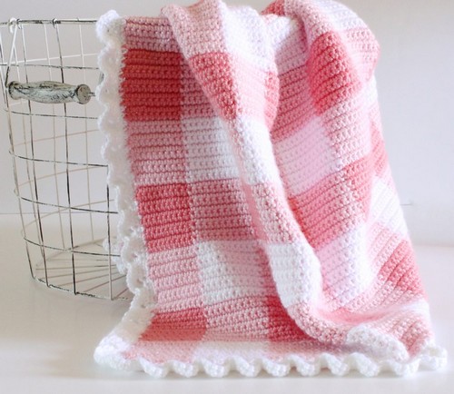 Crochet Pink Gingham Blanket