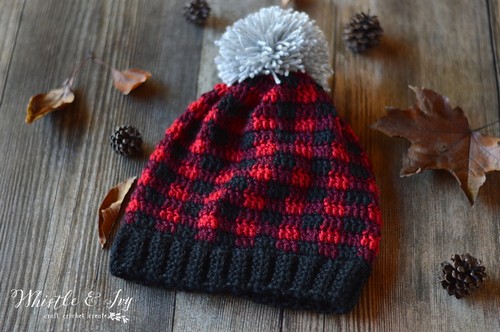 Crochet Plaid Slouchy Hat