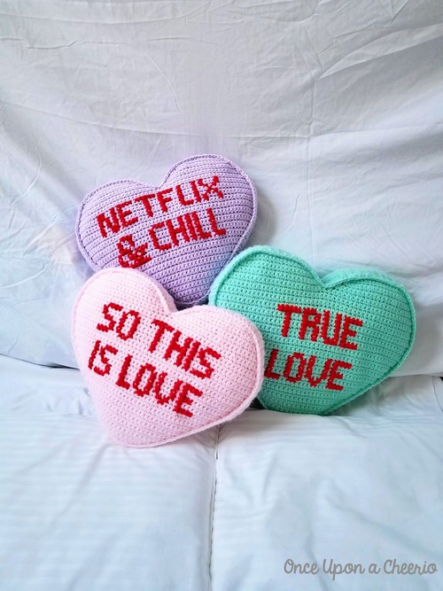 Crochet Candy Heart Pillow