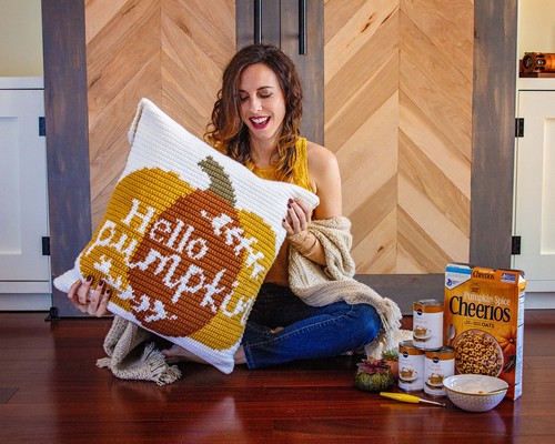 Crochet Hello Pumpkin Pillow