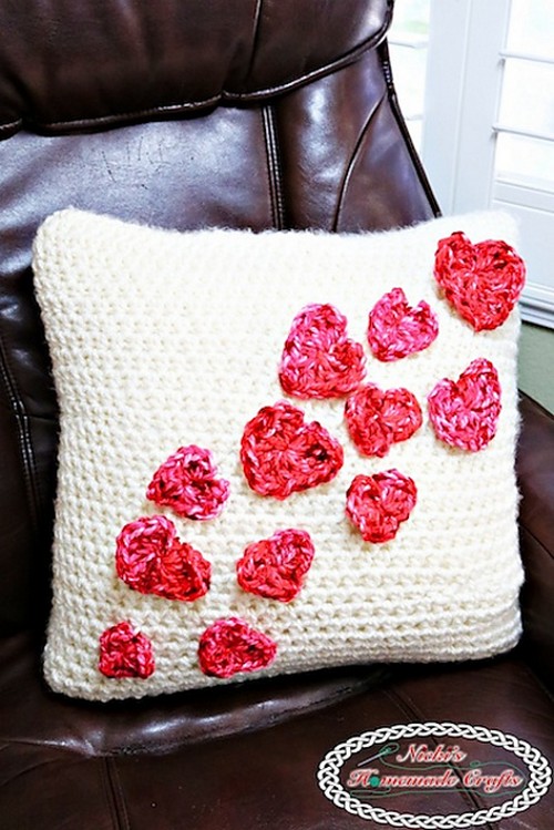 Crochet Pillow Case With Flying Hearts
