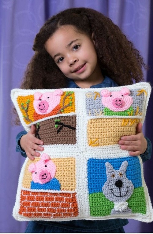 Crochet Three Little Pigs Pillow