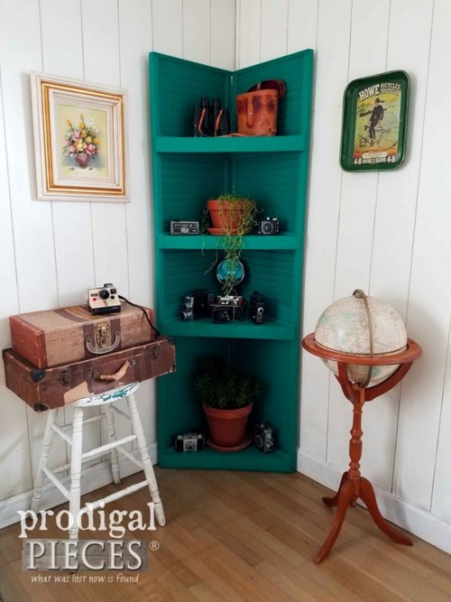 Upcycled Louver Door Corner Cabinet