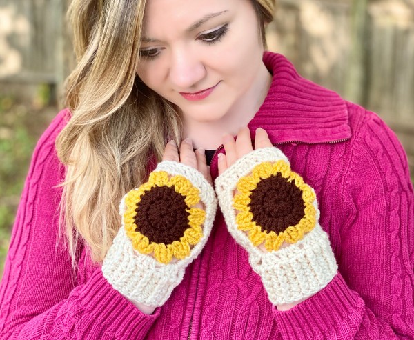 Sunflower Fingerless Gloves With Finger Holes