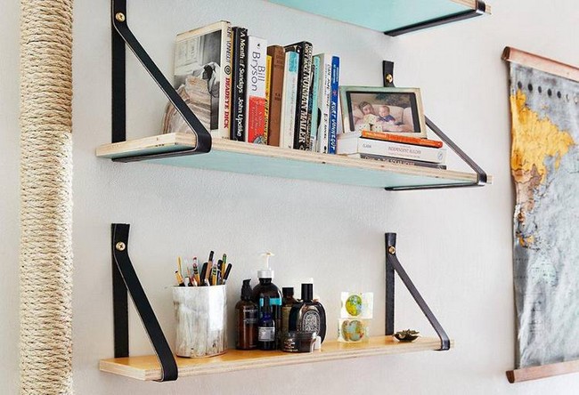 How to Create Wood and Leather-Strap Shelving