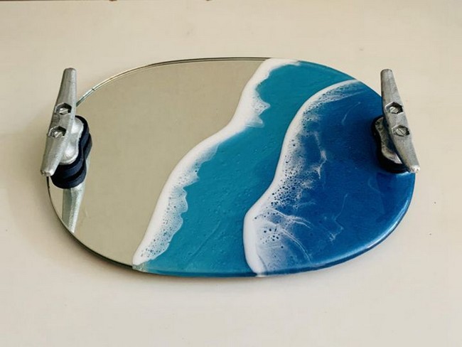 Resin Ocean Mirror Tray