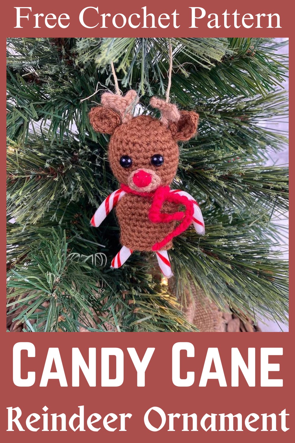 Reindeer Crochet Candy Cane Ornament